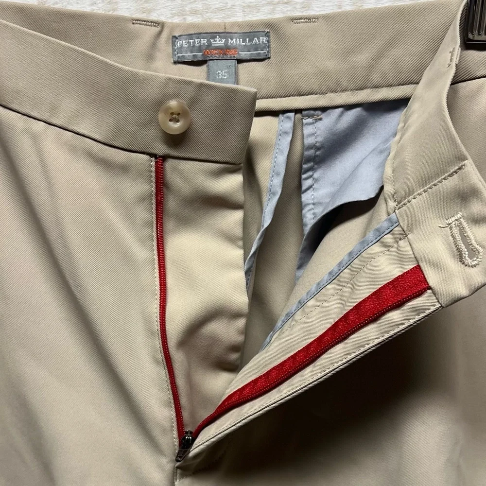 Peter Millar‎ Wicking Shorts Mens 35 Beige Chino Crown Skull Golf